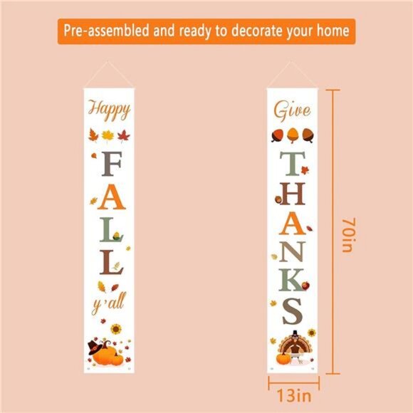 Happy Fall & Give Thanks Porch Banners for Fall Decorations Indoor and Outdoor - Picture 5 of 7